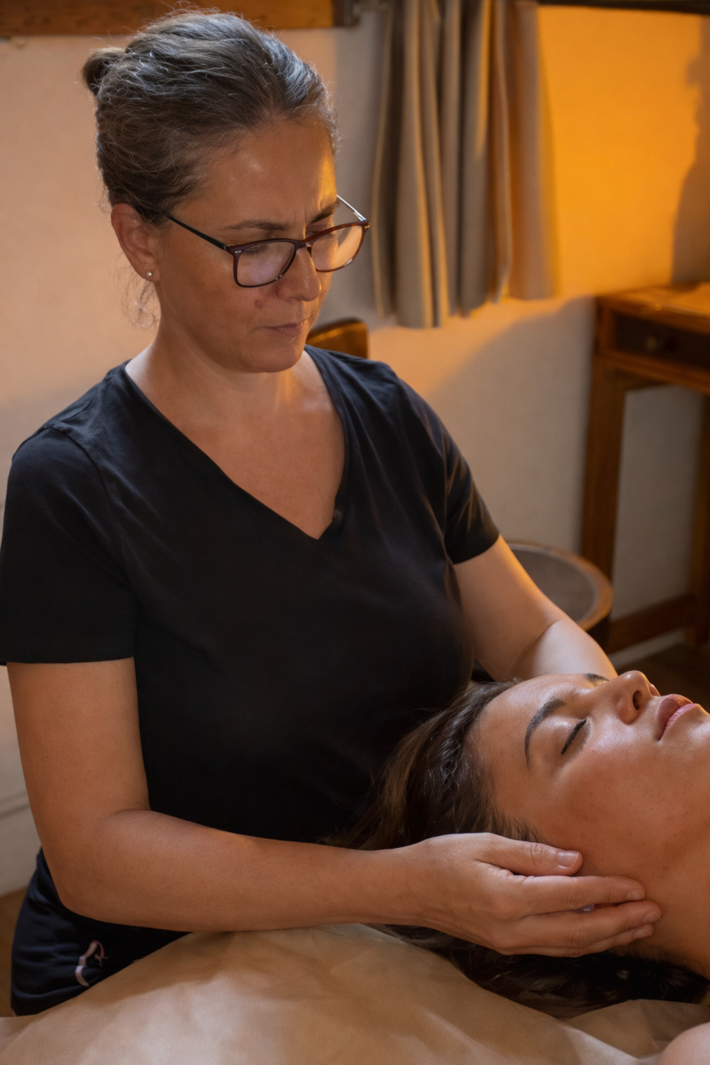 Quiromasajista en sesión terapeutica